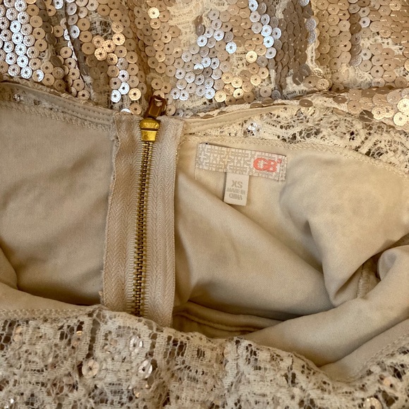 SALE Gold sequin glitter sparkly lace dress holiday engagement bridal cocktail - Picture 4 of 7